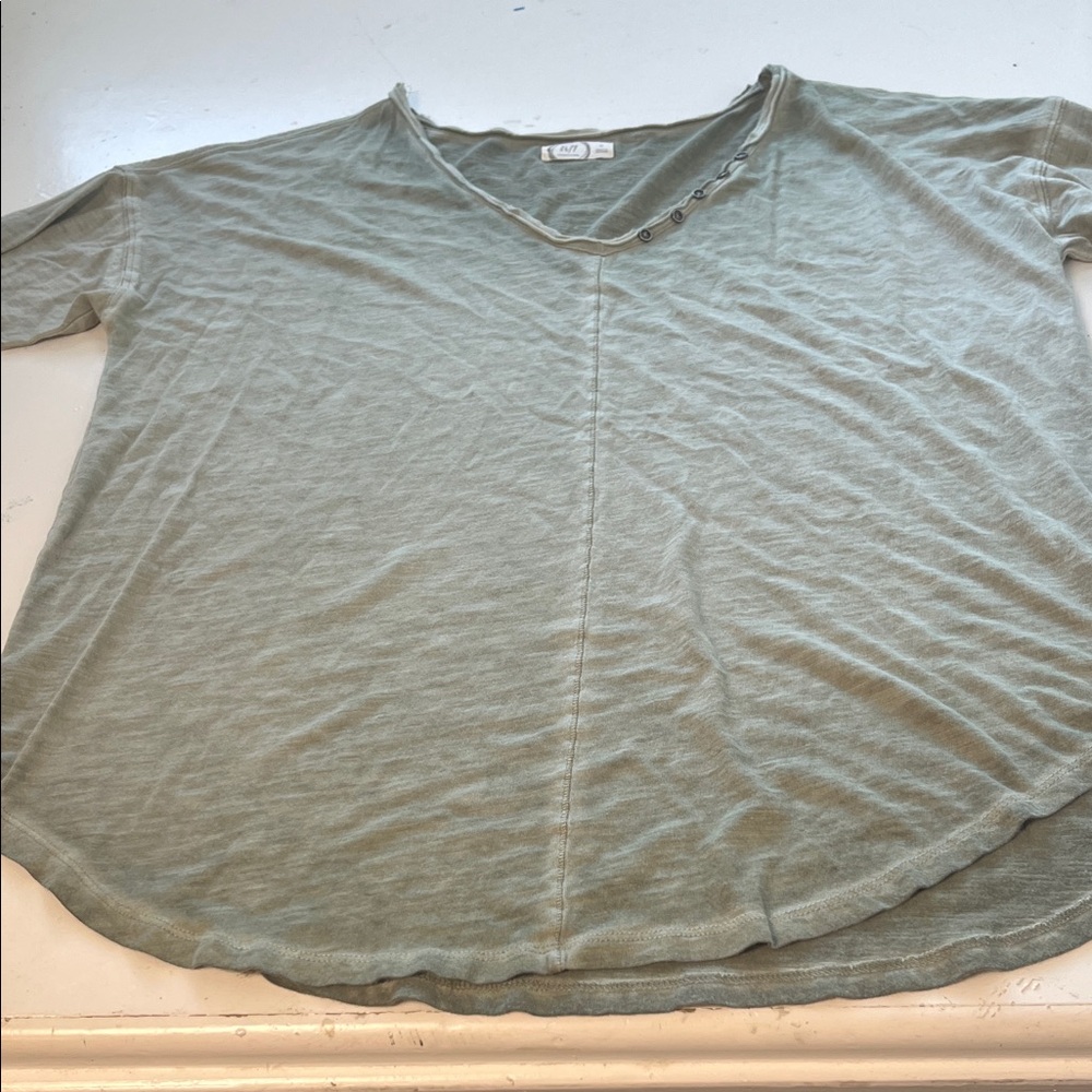 Maurice’s 24/7 Sz 0X 3/4 Sleeve Green V Neck Basic Button Blouse